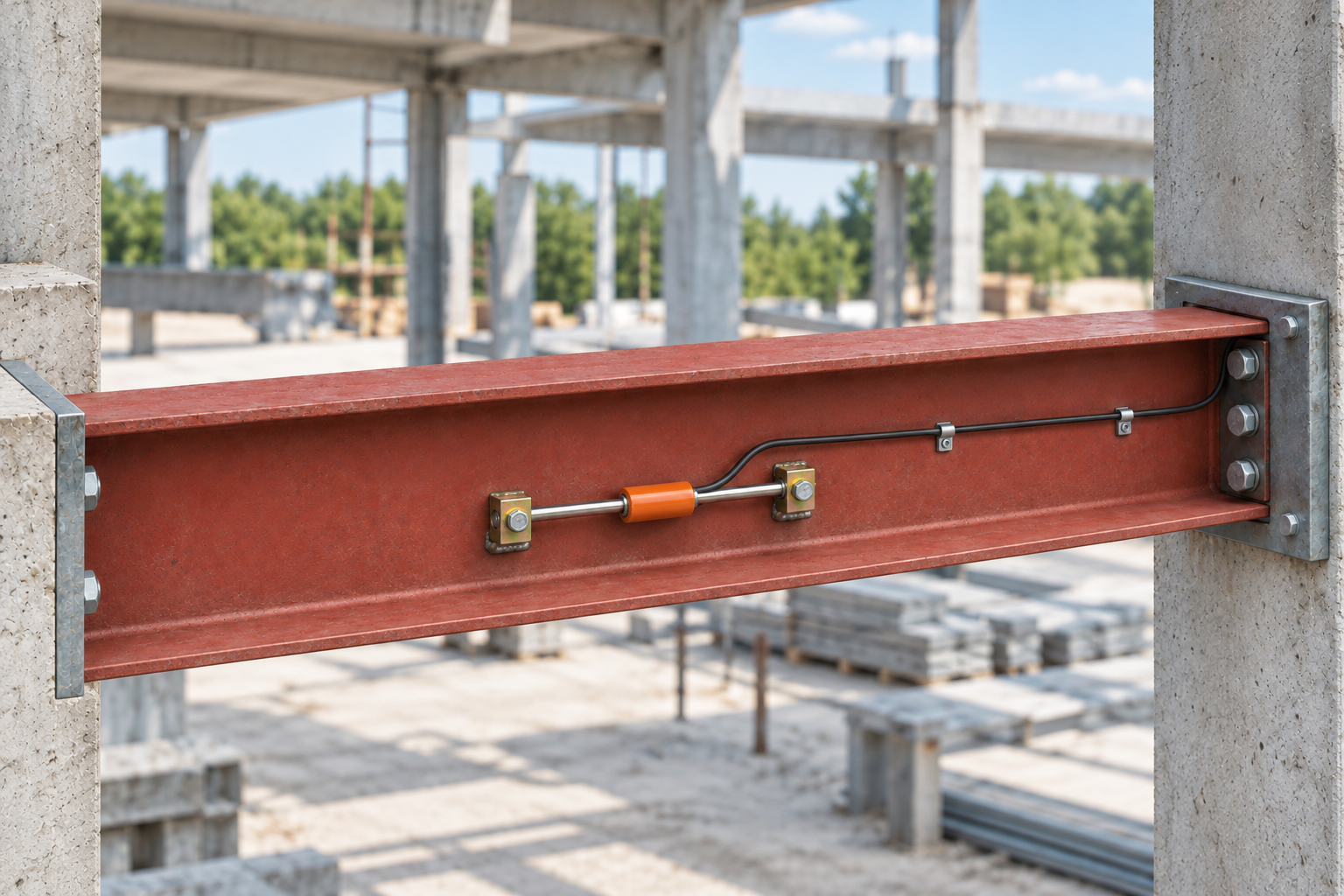 Vibrating wire surface strain gauge installed across a steel strut in a deep excavation